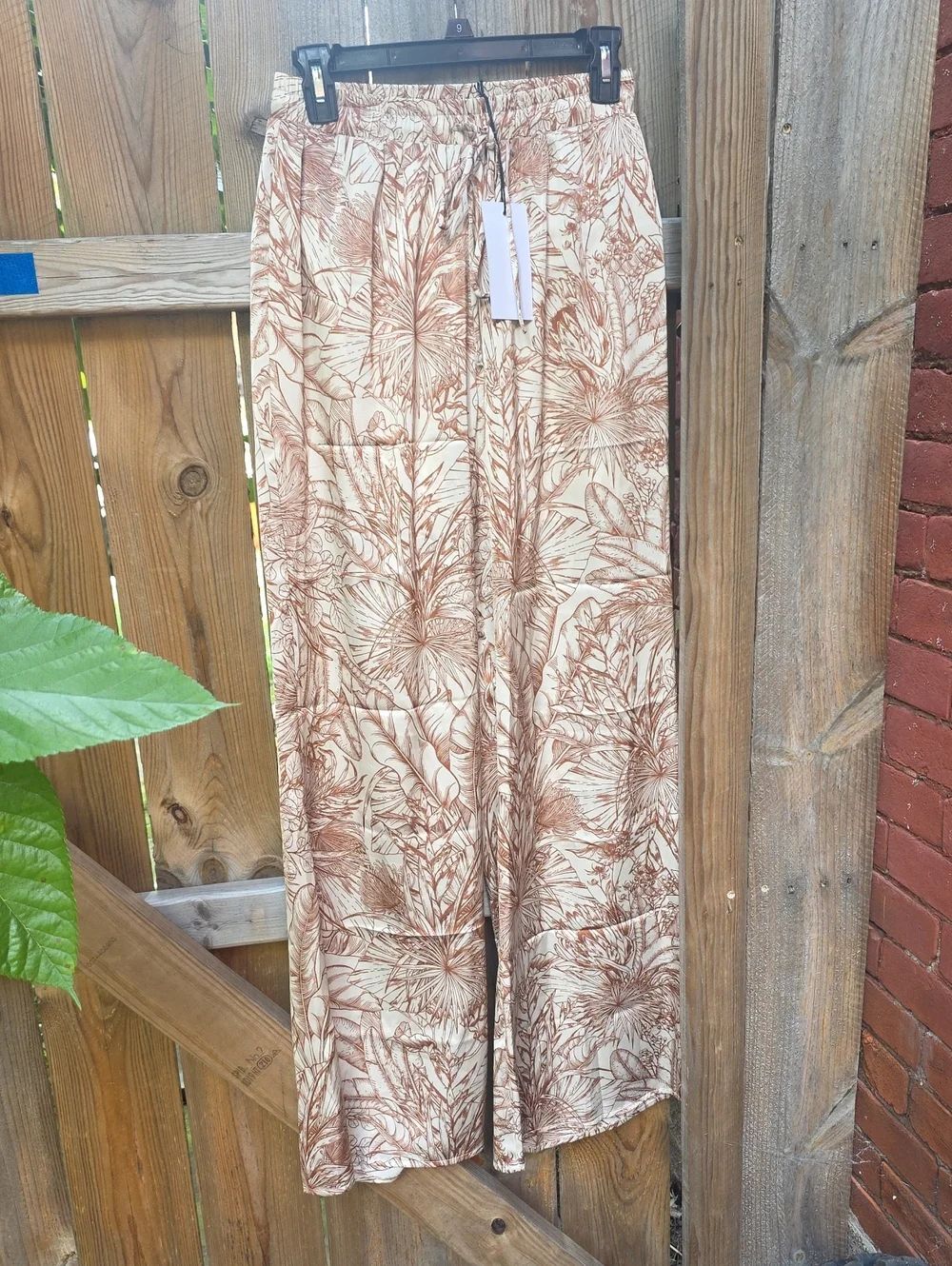 Vici Cream and Brown Botanical Palazzo Pants